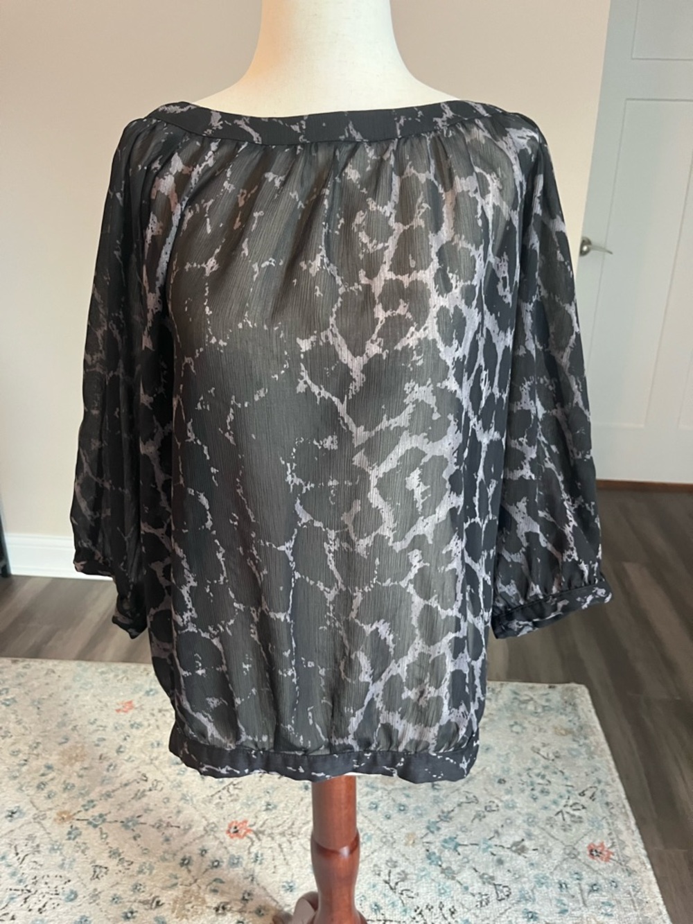 The Limited Black & Purple Sheer Animal Print Blouse